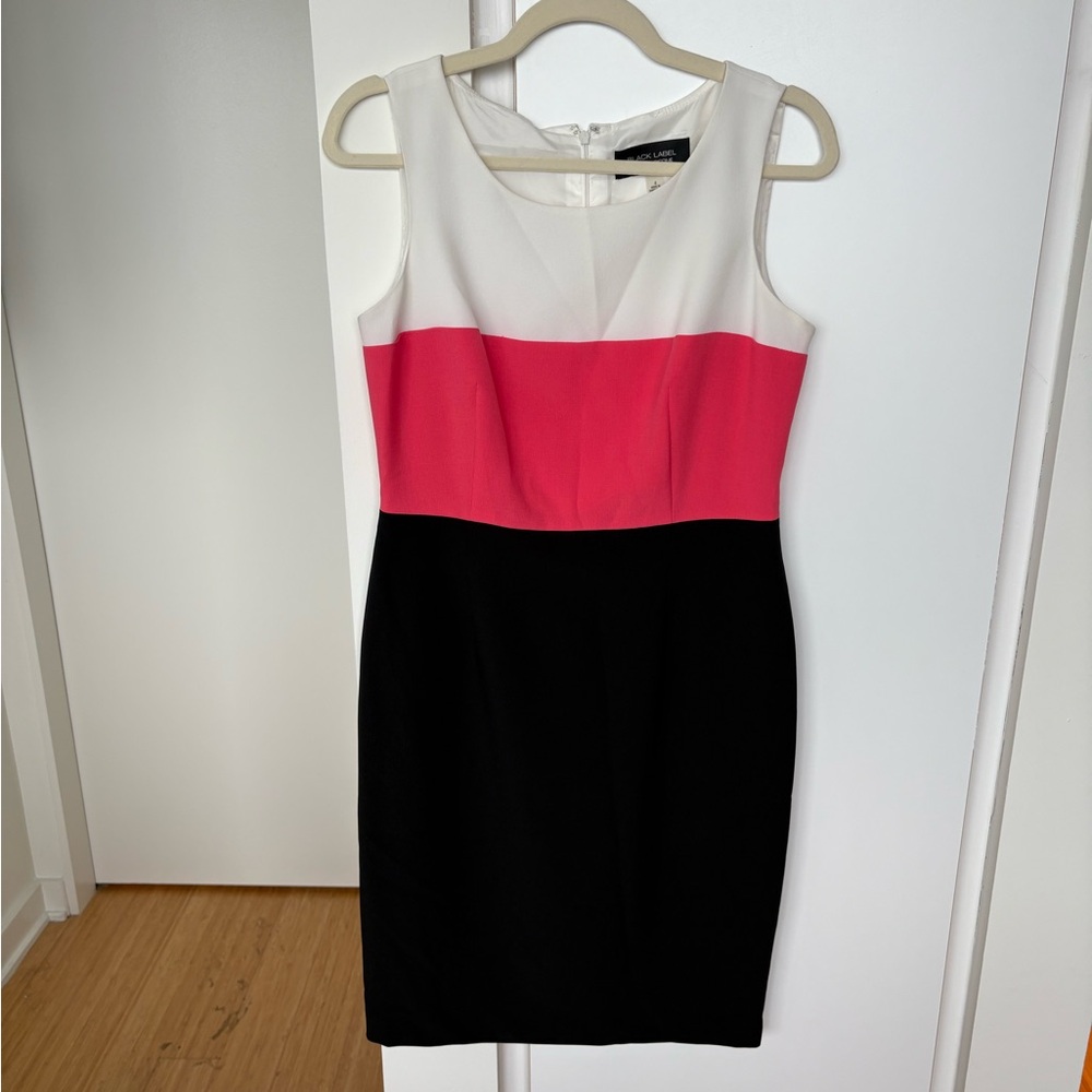 Evan Picone Tri-Tone Midi Dress - White, Pink, Black